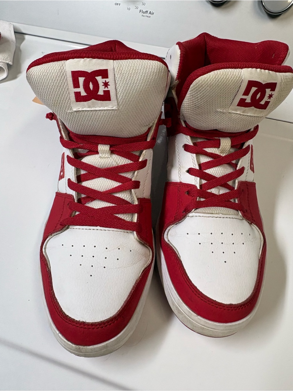 DC Men's Red and White High-Top Skate Sneakers